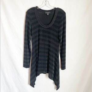Karen Kane Long Sleeve Black Silver Sparkly Top L